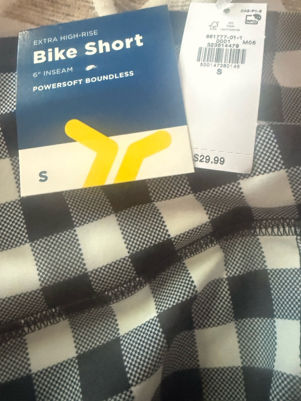 NWT Old Navy Extra High Rise Bike Short- S, Black/White Check Gingham